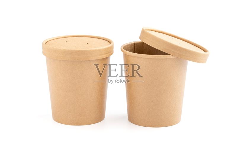 空白包装牛皮纸杯生态产品设计模型隔离在白色背景照片摄影图片